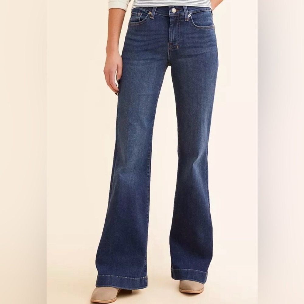 7 For All Mankind Dark Blue Flare Jeans with Contrast Pocket Detail - Picture 2 of 16